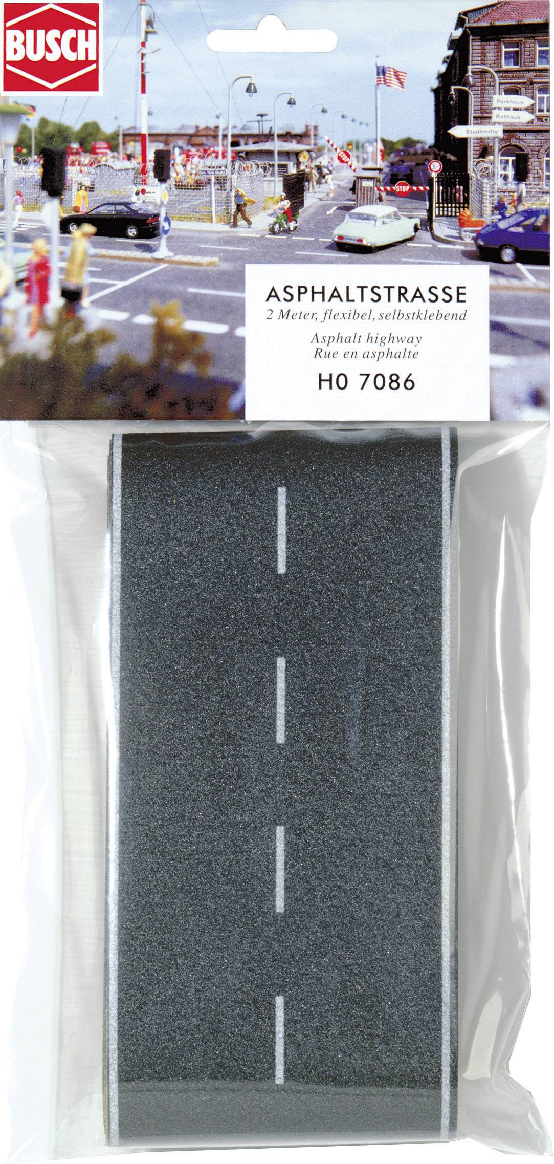 Packung mit Modellbau-Asphaltstraße, zweiseitige Fahrbahnmarkierung, ideal für Dioramen oder Modelleisenbahnanlagen.