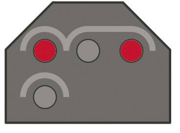 Graue und rote Kreise mit gebogenen Linien auf grauem Hintergrund, die ein minimalistisches abstraktes Design bilden.