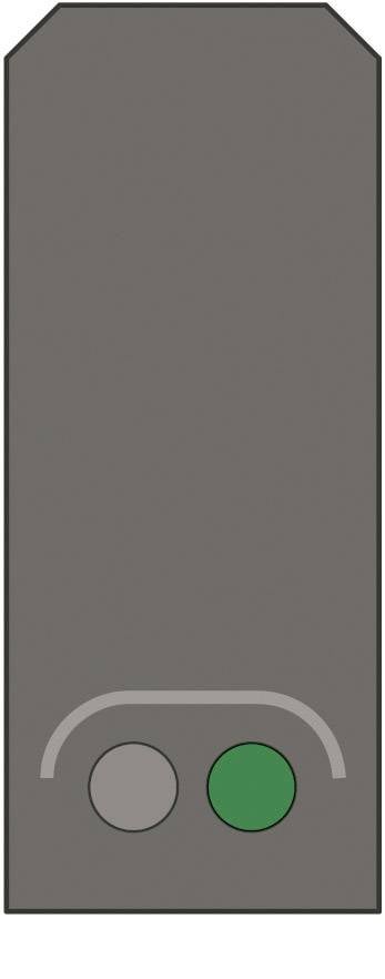 Grauer Schalter mit zwei Knöpfen: links grauer Knopf, rechts grüner Knopf.