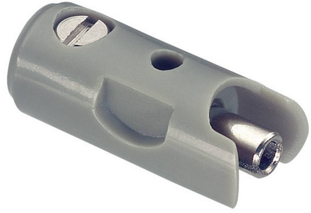 Ein grauer Kabelverbinder mit Schraubklemmen, geeignet für elektrische Verkabelungen.