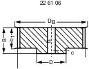 Technische Zeichnung von zwei angrenzenden Zylindern, die unterschiedliche Höhen (B, b1) und Durchmesser (D, Db, d1) aufweisen.
