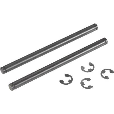 Zwei schwarze Metallstangen mit vier kleinen Sicherungsringen. Die Teile könnten zur Befestigung oder Montage in mechanischen Systemen verwendet werden.