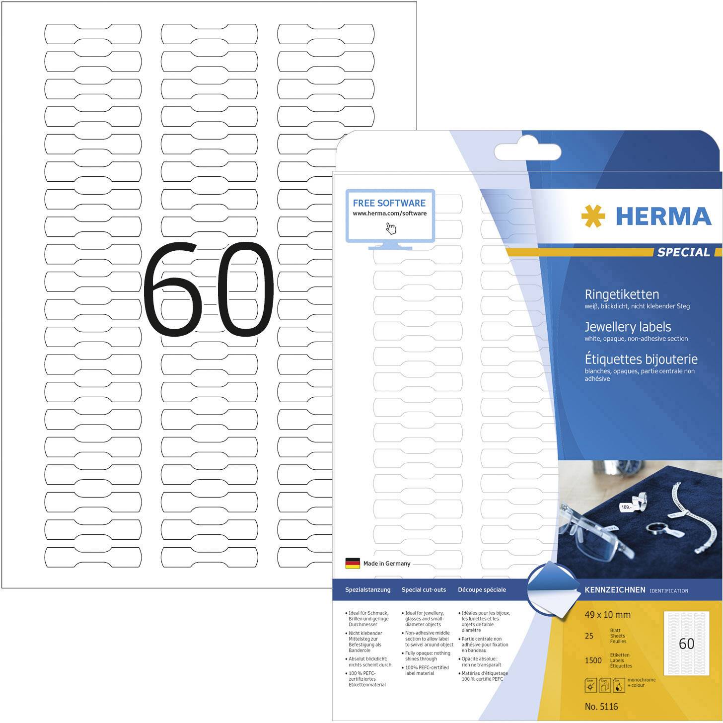 HERMA Ringetikett 5116 49,0x10,0mm weiß 1.500 St./Pack.-0
