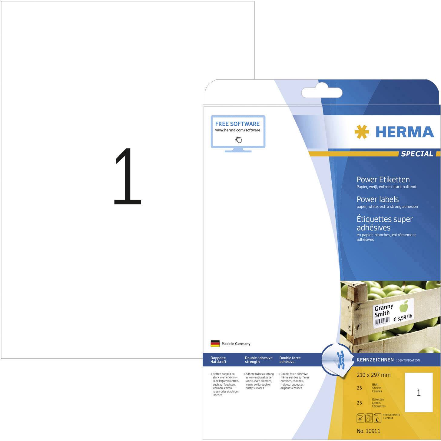 HERMA Etiketten A4 weiß 210x297   mm extrem haftend   25 St.