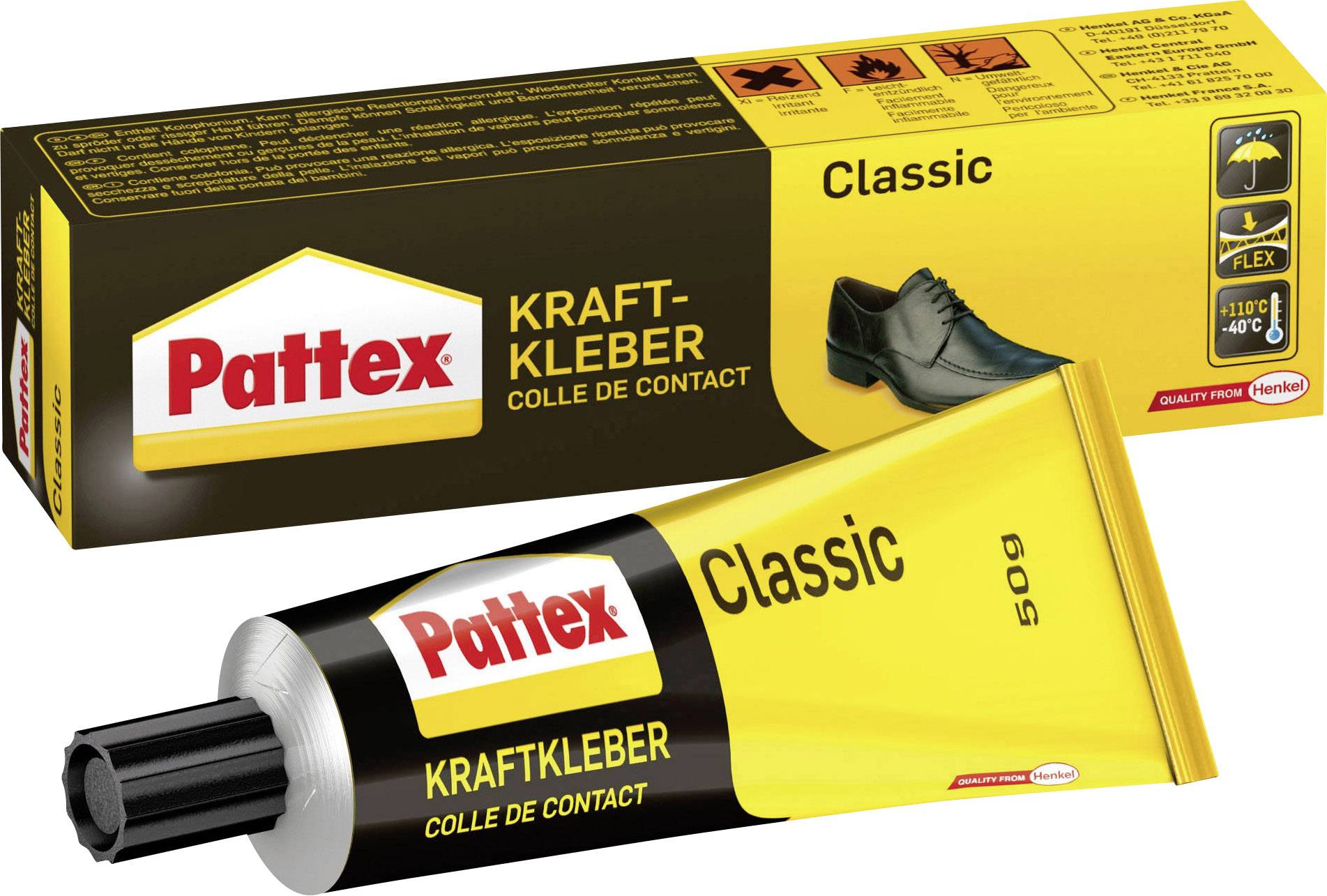 PATTEX Kraftkleber Classic, lösemittelhaltig, 50 g Tube für höchste Festigkeit, klebt schnell, hochw