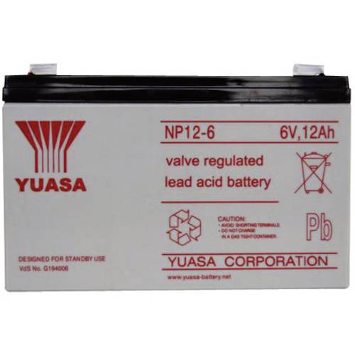 Yuasa NP12-6 NP12-6 Bleiakku 6 V 12 Ah Blei-Vlies (AGM) (B x H x T) 151 x 98 x 50 mm Flachstecker 6.35 mm Wartungsfrei, ...
