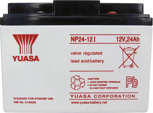 Yuasa NP24-12 NP24-12 Bleiakku 12 V 24 Ah Blei-Vlies (AGM) (B x H x T) 166 x 125 x 175 mm M5-Schraubanschluss Wartungsfrei, VDS-Zertifizierung