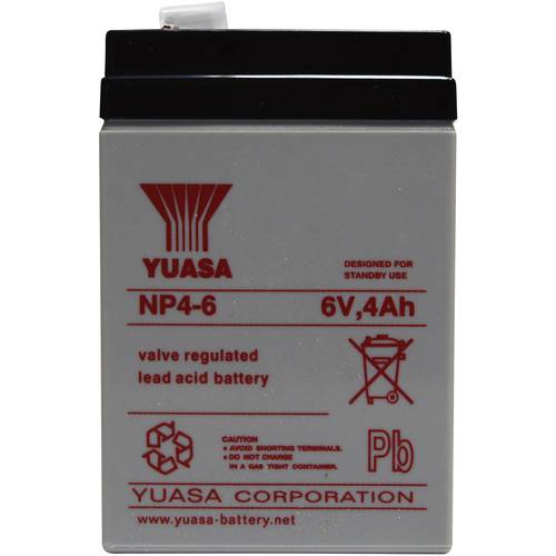 Thumbnail - Yuasa NP4-6 NP4-6 Bleiakku 6 V 4 Ah Blei-Vlies (AGM) (B x H x T) 70 x 106 x 47 mm Flachstecker 4.8 mm Wartungsfrei