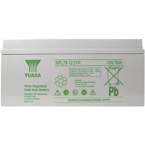 Thumbnail - Yuasa NPL78-12 YUANPL78-12IFR Bleiakku 12 V 78 Ah Blei-Vlies (AGM) (B x H x T) 380 x 174 x 166 mm M8-Schraubanschluss Wa...