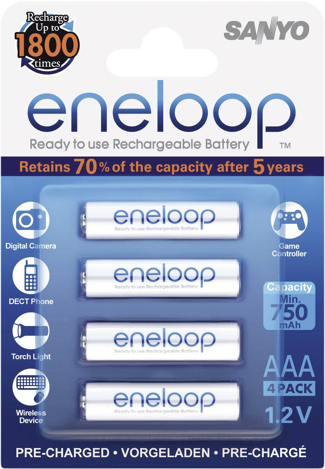 Sanyo eneloop HR03 Micro (AAA)-Akku NiMH 800 mAh 1.2 V 4 St.-2