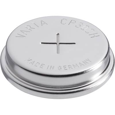 Runde Knopfzellenbatterie mit Aufschrift 'VARTA CP300H' und 'MADE IN GERMANY'.