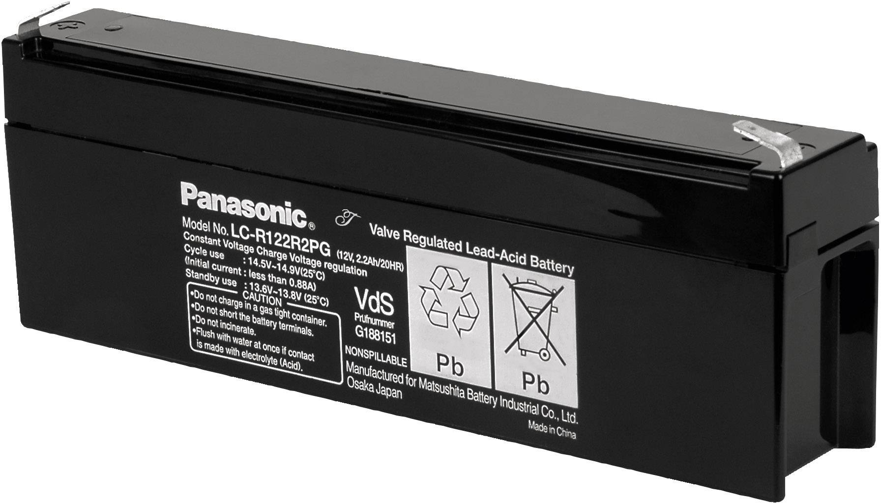 Panasonic 12 V 2,2 Ah LC-R122R2PG Bleiakku 12 V 2.2 Ah Blei-Vlies (AGM) (B x H x T) 177 x 60 x 34 mm Flachstecker 4.8 mm-3