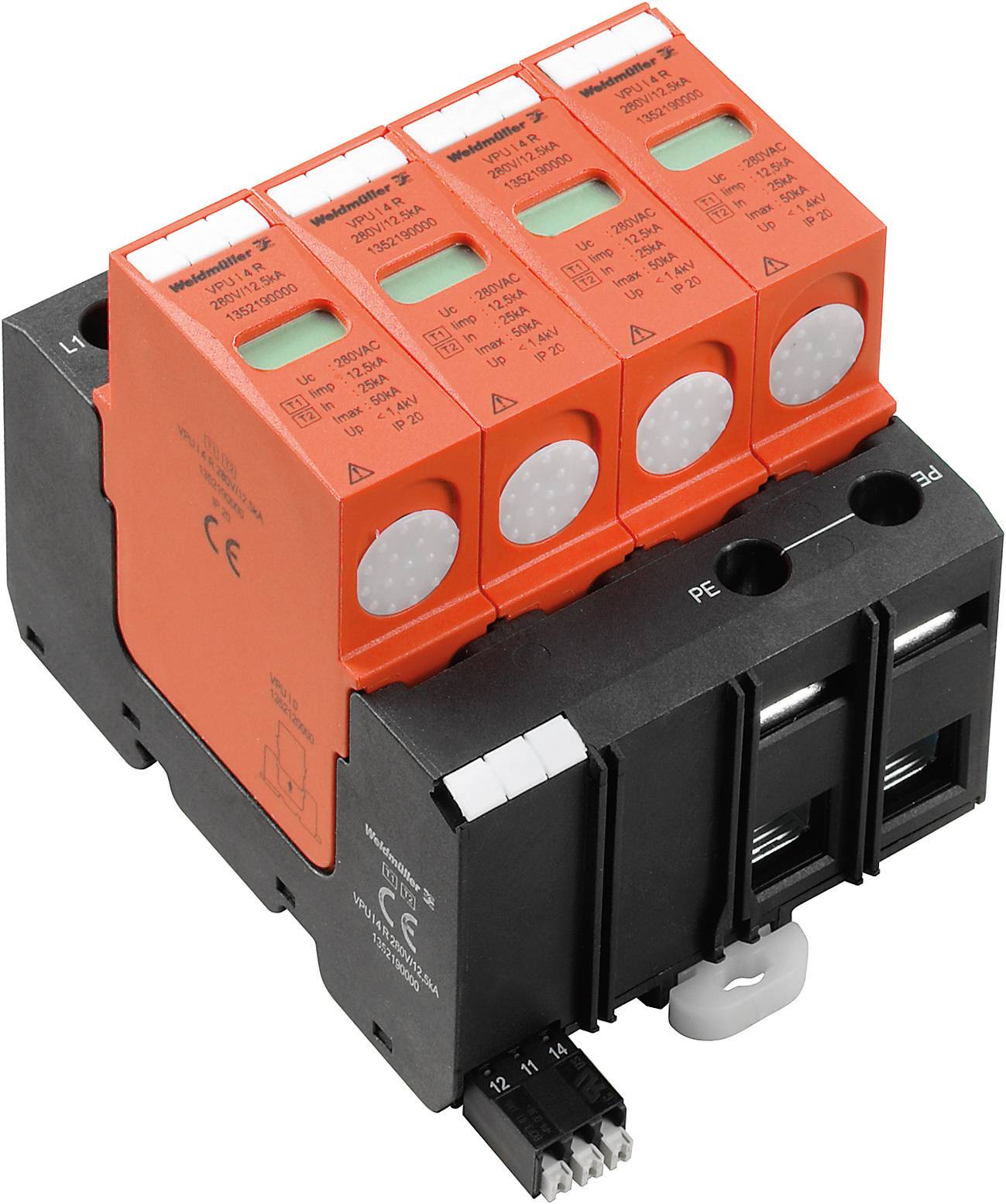 Weidmüller 1352190000 VPU I 4 R 280V/12,5kA Überspannungsschutz-Ableiter Überspannungsschutz für: Verteilerschrank 20 kA...