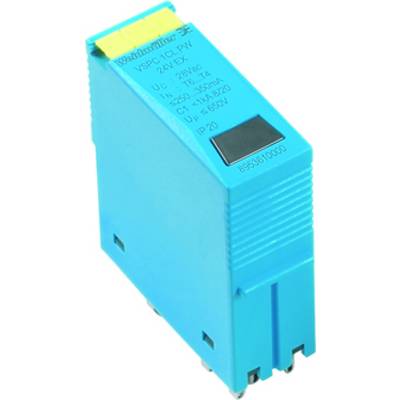 Ein blaues elektronisches Gerät mit der Aufschrift 'VSPC210-PN 24V EX'. Es hat einen schwarzen Schalter und gelbe Oberseite.