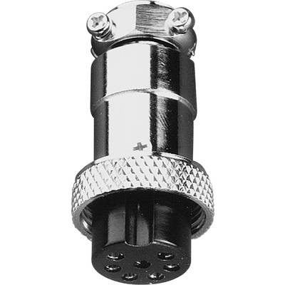 Ein schwarz-silberner elektrischer Stecker mit sechs Buchsen, typischerweise verwendet in Audio- oder Videogeräten.