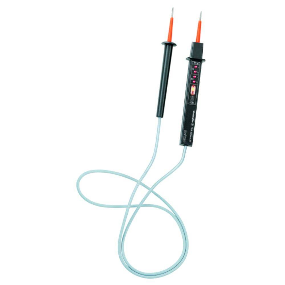 'Elektrischer Spannungsprüfer mit zwei Messleitungen, schwarzem und rotem Stift, geeignet zur Überprüfung von elektrischen Spannungen.'