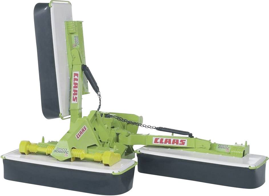 Grüner CLAAS Disc-Bock Mäher mit zwei Schneideflächen und markantem rot-weißem Logo, zur Bearbeitung von landwirtschaftlichen Flächen.