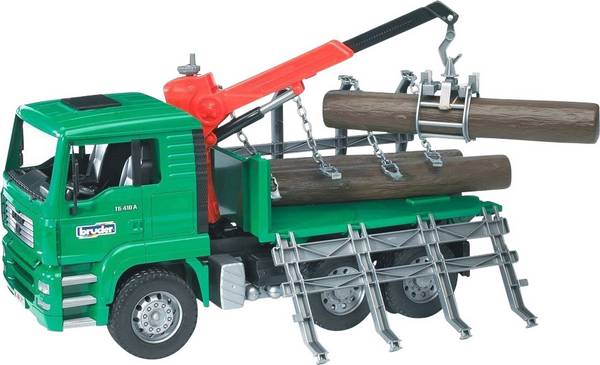 bruder  MAN Holztransport-LKW mit Ladekran und 3 Baumstämmen Fertigmodell Nutzfahrzeug Modell