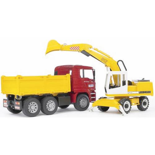 bruder MAN TGA Kipper+Liebherr Schaufelbagger Fertigmodell Nutzfahrzeug Modell