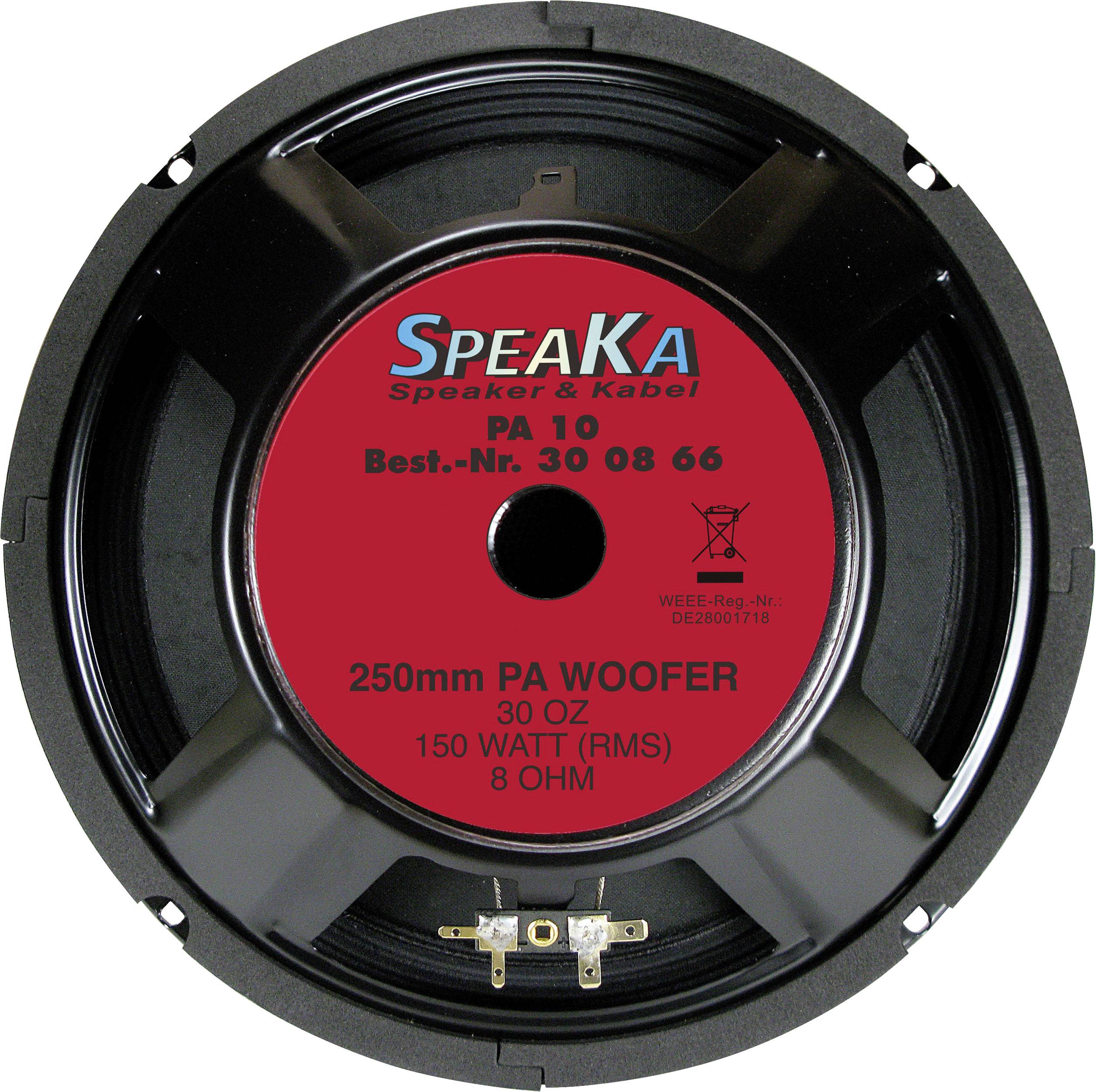 Lautsprecher mit rotem Etikett, 250mm PA Woofer, Modell 'PA 10', 150 Watt (RMS), 8 Ohm.