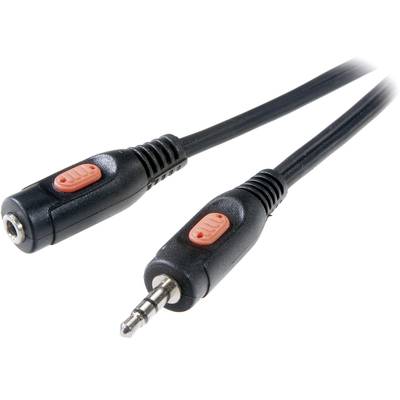 'Klinkenkabel, männlicher Stecker und weibliche Buchse, schwarz mit rotem Detail, zur Audioverbindung genutzt.'