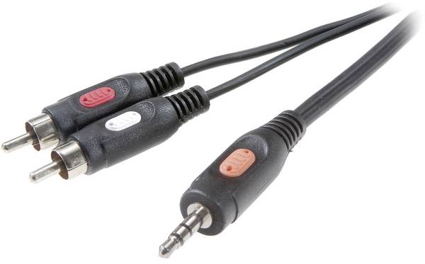 SpeaKa Professional SP-7869792 Cinch / Klinke Audio Anschlusskabel [2x Cinch-Stecker - 1x Klinkenstecker 3.5 mm] 10.00 m Schwarz