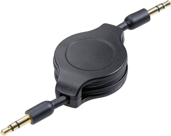 SpeaKa Professional SP-7869796 Klinke Audio Anschlusskabel [1x Klinkenstecker 3.5 mm - 1x Klinkenstecker 3.5 mm] 1.10 m Schwarz inkl. Aufroller, vergoldete Steckkontakte
