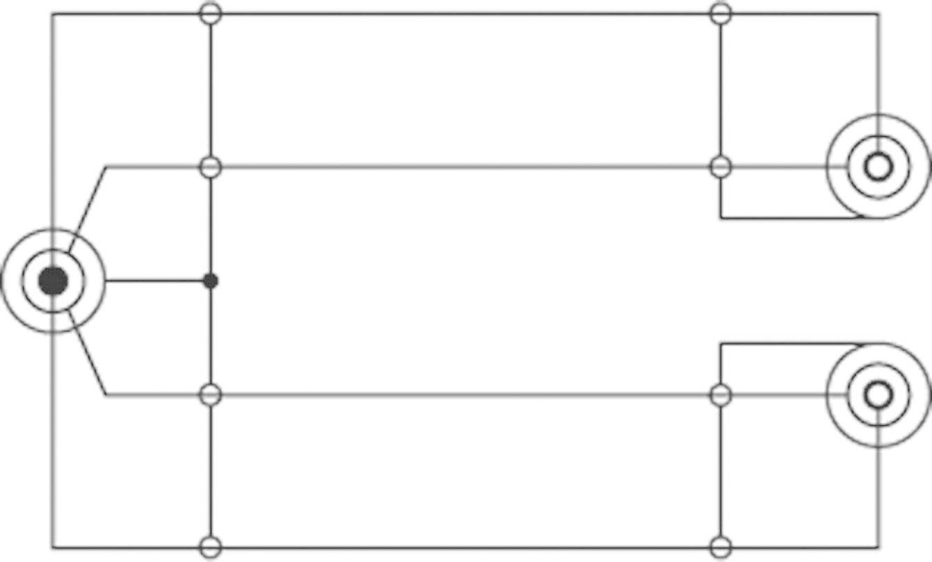 Elektrischer Schaltplan mit zwei parallelen Kreiskreisen und Verbindungsleitungen.