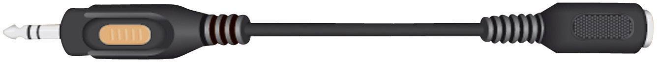 Schwarzes Audiokabel mit zwei Steckern, links ein silberner 3,5-mm-Klinkenstecker und rechts ein schwarzer Stecker mit geriffeltem Griff.