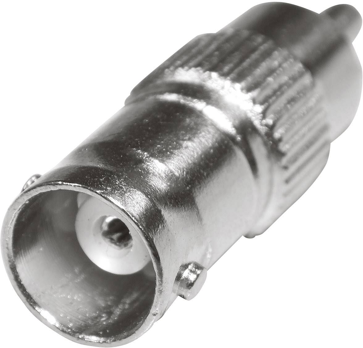 Ein silberner Koaxialstecker, typischerweise verwendet für den Anschluss von Kabeln in Audio- und Videosystemen.