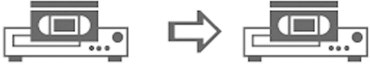 'Ein Videorecorder transformiert von einem älteren Modell zu einem neuen Modell.'