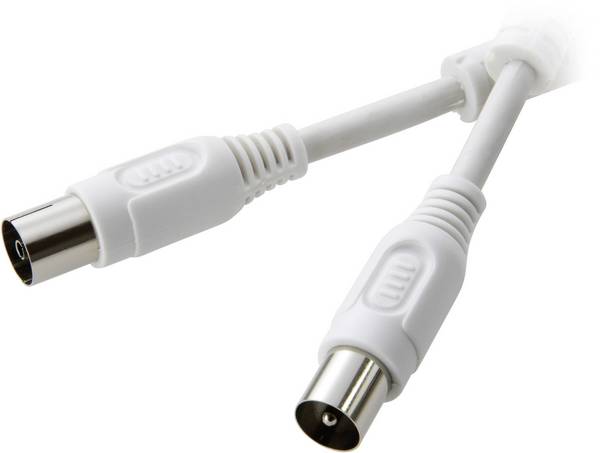 SpeaKa Professional Antennen Anschlusskabel [1x Antennenstecker 75 Ω - 1x Antennenbuchse 75 Ω] 7.50 m 90 dB mit Ferritkern, Geschirmt Weiß