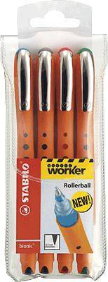 STABILO bionic worker Rollerball 4er Etui (grün rot blau schwarz) - Artikel: 303209399-0