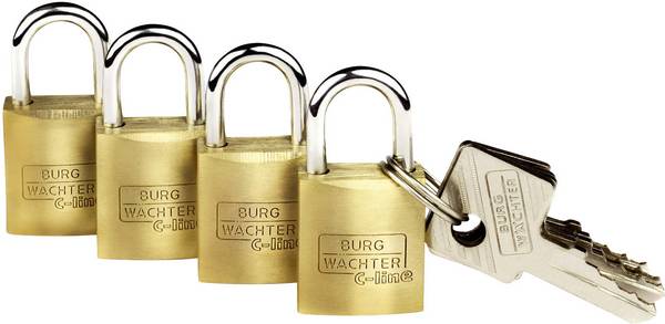 Burg Wächter 4er Set Quadro 222 15 SB Vorhängeschloss  gleichschließend   Messing Schlüsselschloss
