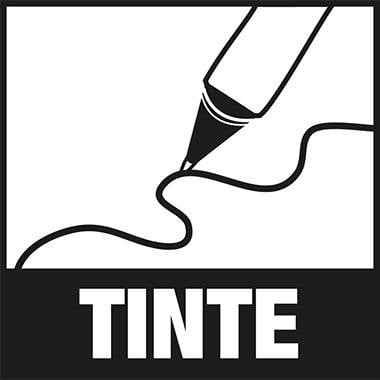 Das Bild zeigt eine Zeichnung eines Stifts, der eine Linie zieht, mit der Aufschrift 'TINTE' unten.