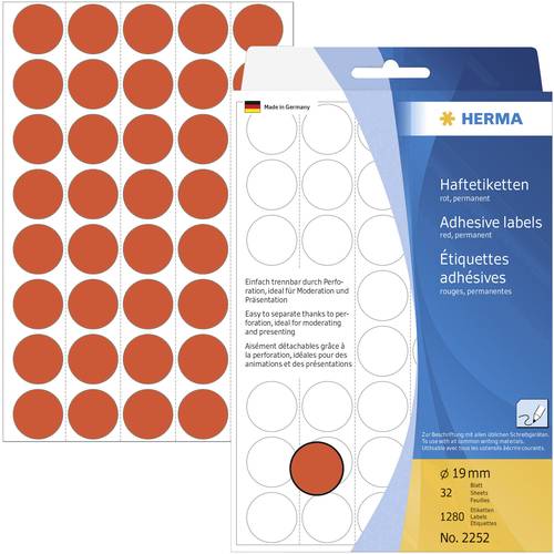 Thumbnail - Herma 2252 Markierungspunkte Etiketten Ø 19 mm Rot 1280 St. Permanent haftend Papier