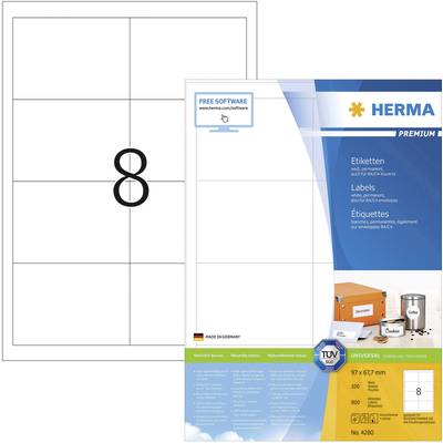 Herma 4280 Universal-Etiketten 97 x 67.7 mm Papier Weiß 800 St. Permanent haftend Tintenstrahldrucker, Laserdrucker, Far