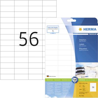 Herma 5052 Universal-Etiketten 52.5 x 21.2 mm Papier Weiß 1400 St. Permanent haftend Tintenstrahldrucker, Laserdrucker, 