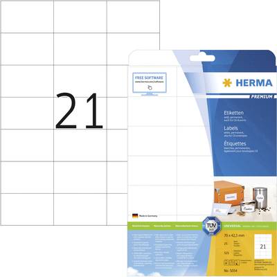 Herma 5054 Universal-Etiketten 70 x 42.3 mm Papier Weiß 525 St. Permanent haftend Tintenstrahldrucker, Laserdrucker, Far