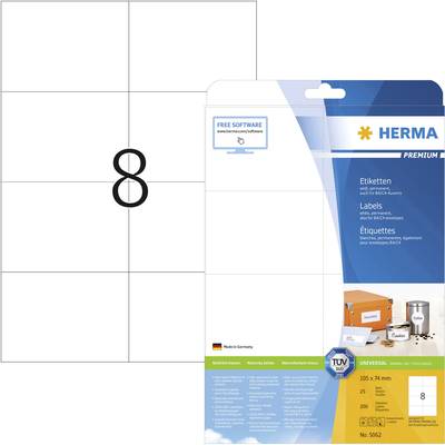 Herma 5062 Universal-Etiketten 105 x 74 mm Papier Weiß 200 St. Permanent haftend Tintenstrahldrucker, Laserdrucker, Farb