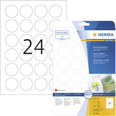 Herma 5066 Universal-Etiketten Ø 40 mm Papier Weiß 600 St. Wiederablösbar Tintenstrahldrucker, Laserdrucker, Farblaserdr