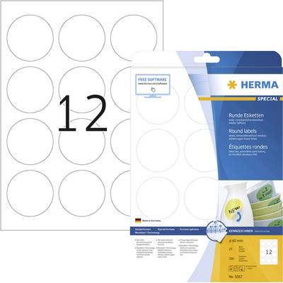 Herma 5067 Universal-Etiketten Ø 60 mm Papier Weiß 300 St. Wiederablösbar Tintenstrahldrucker, Laserdrucker, Farblaserdr