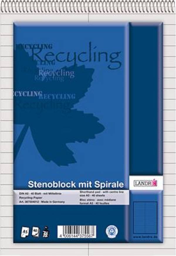 LANDRE Steno-Block, DIN A5, Recyclingpapier