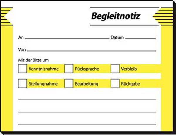 Haftformular Begleitnotiz 100x75mm 50Blatt