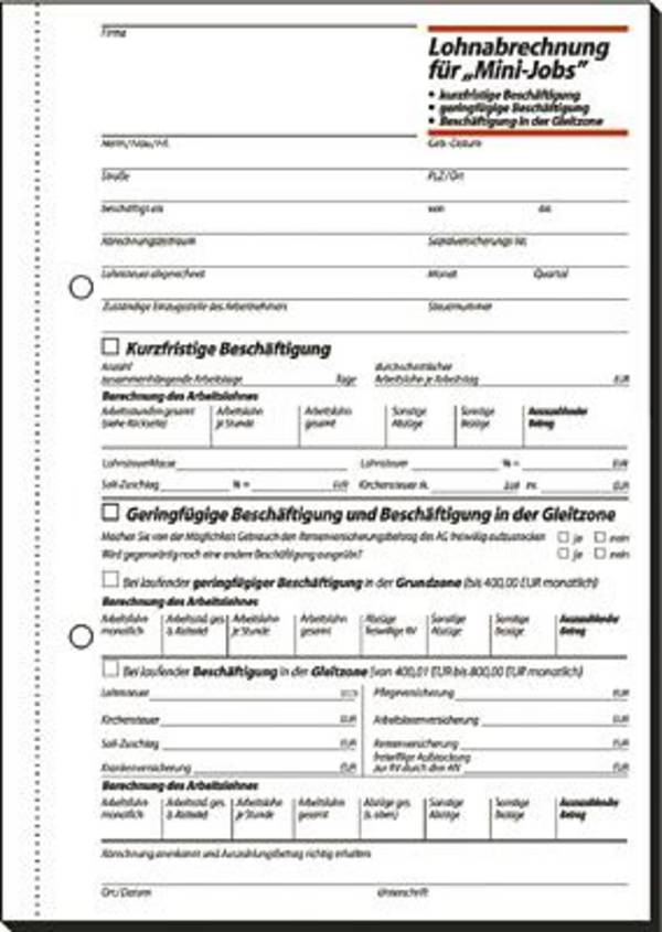 Formularbuch Lohnabrechnung Aushilfskräfte A5 VE=50 Blatt
