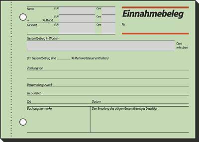 Formularbuch Einnahmebeleg A6 VE=50 Blatt grün-0