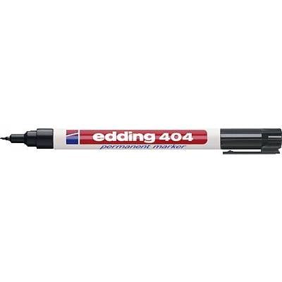 Schwarzer Permanentmarker 'Edding 404', dünne Spitze, rote und weiße Hülle mit blauer Kappe.