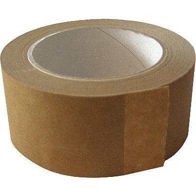 Eine Rolle braunes Klebeband, teilweise abgerollt.