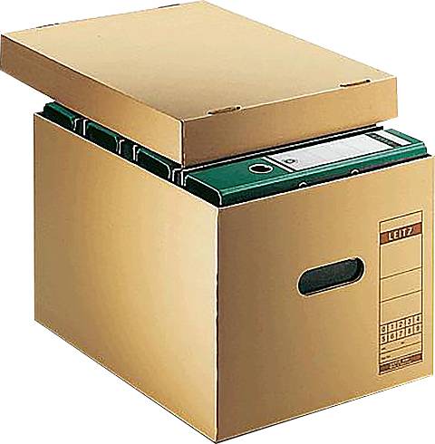 LEITZ Archiv--Transportbox, aus Wellpappe, natron mit Natronpapier kaschiert, für Format DIN A4, mit