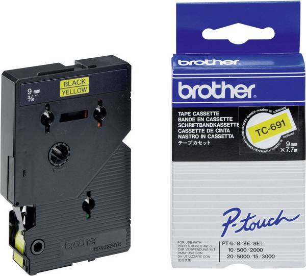 Brother TC TC-691 Kunststoff Bandfarbe: Gelb Schriftfarbe:Schwarz 9 mm 7.7 m